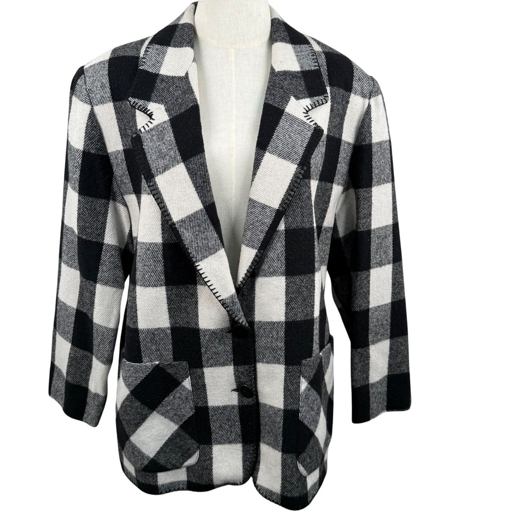 Vintage BE Poland Large Blazer Jacket Buffalo Plaid Wool Blend 90s Dark Academia